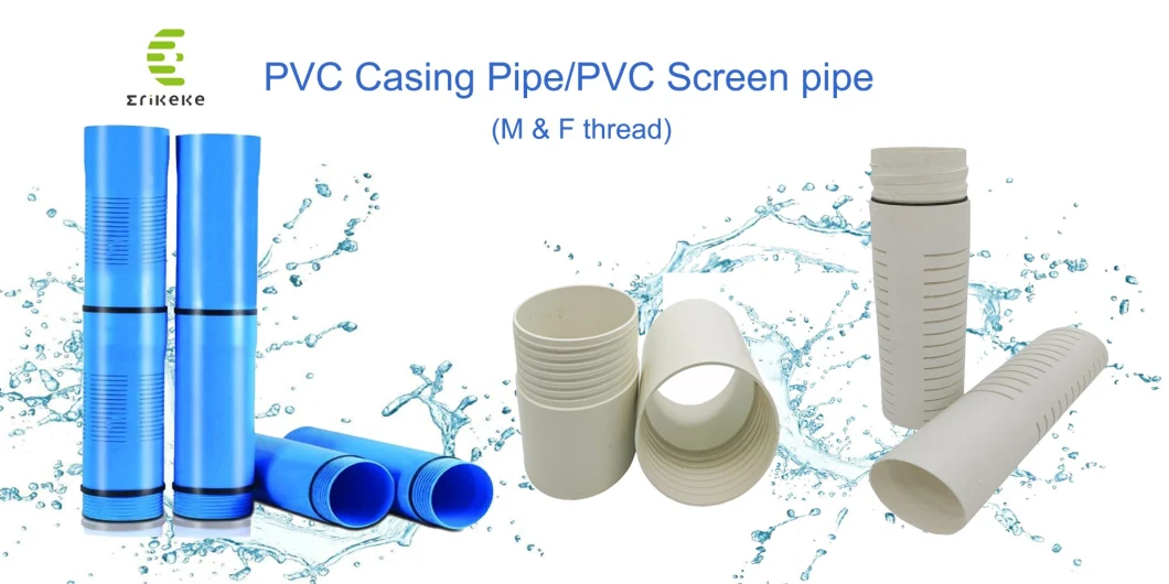 Supply Water Filter PVC Pipe Plastic Blue Underground Tubes 6 Inches Slotted Threaded PVC Screen Pipe